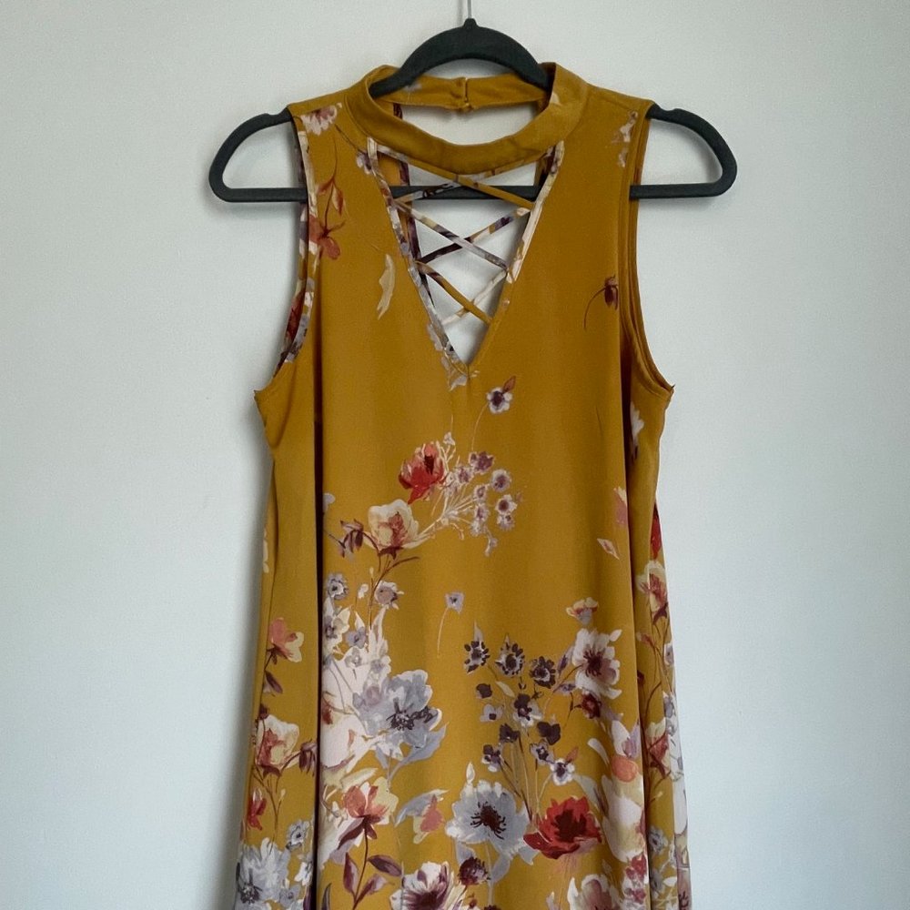 Blue Rain Gold Floral Dress